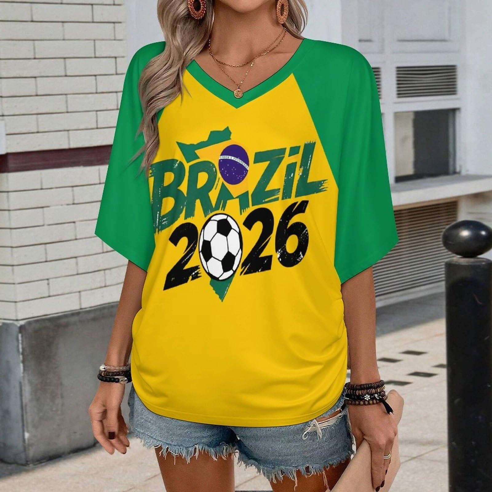T-Shirt Personnalisé Femme Fan Foot Coupe du Monde 2026 Drapeau National - Image 2