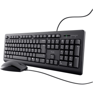 Pack Clavier et Souris Filaires Trust Taro - AZERTY Français, Résistant aux Éclaboussures, Silencieux