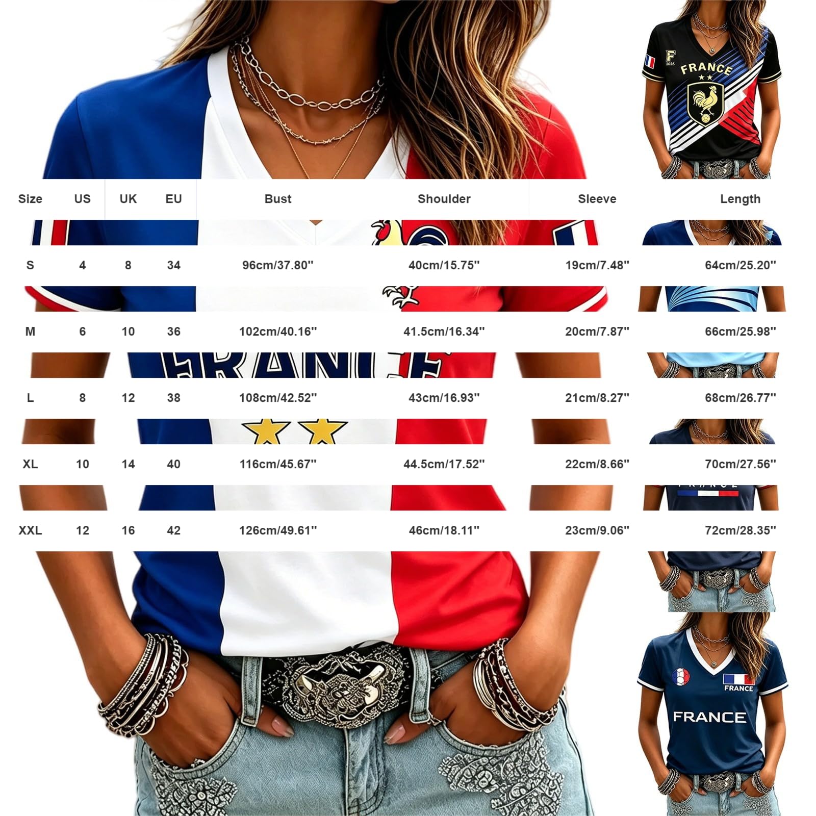 Maillot Équipe de France Foot 2026 Femme T-Shirt Fan Coupe du Monde - Image 3
